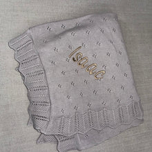 Load image into Gallery viewer, Domani Home Scalloped Pointelle Blanket- Nimbus Cloud