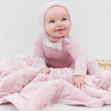 Load image into Gallery viewer, Kipp Baby Mauve Collar Velour Ribbed Layette Set
