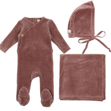 Load image into Gallery viewer, Lilette Berry Velour Button Wrap Layette Set
