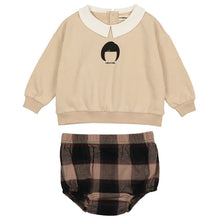 Load image into Gallery viewer, Urbani Navy Plaid Bloomers with Cream Collared Sweatshirt Set
