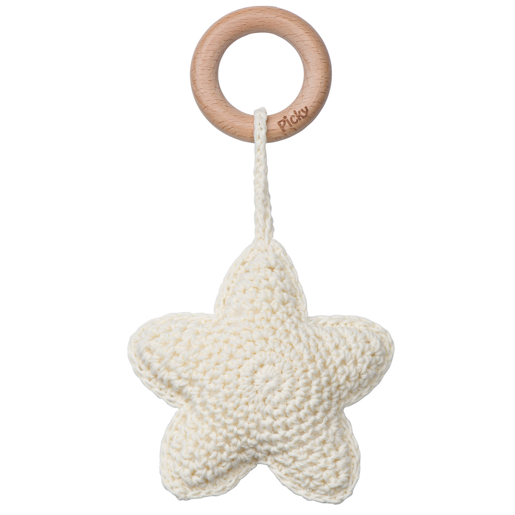 Picky Baby Star Rattle Teether- Off White
