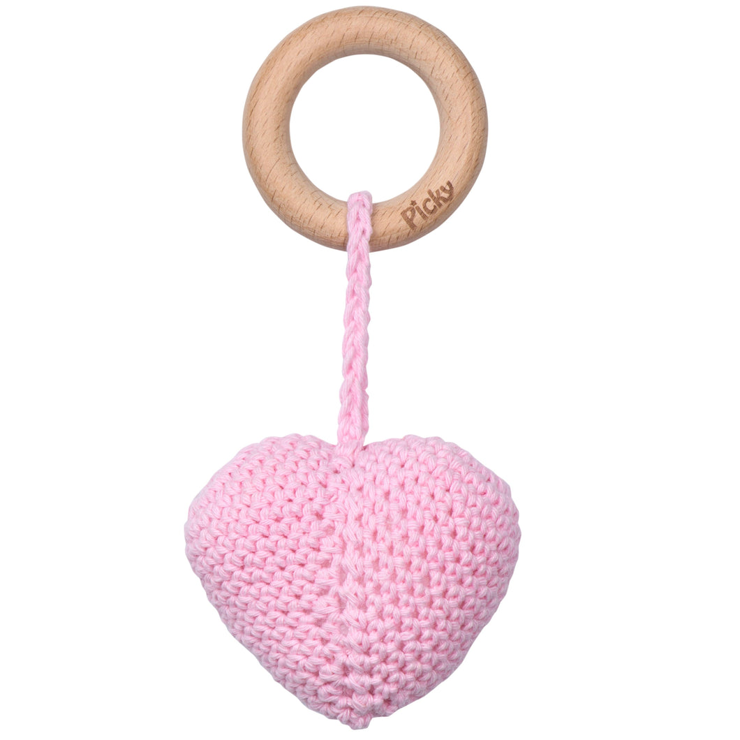Picky Baby Heart Rattle Teether- Dark Pink