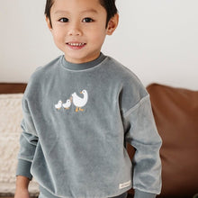 Load image into Gallery viewer, Ely&#39;s and Co Blue Velour Sherpa Ducklings Stretchie (and Bonnet)
