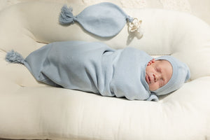 Bebe Bella Blue Knitted Bonnet,Cocoon And Lovey/Paci Set