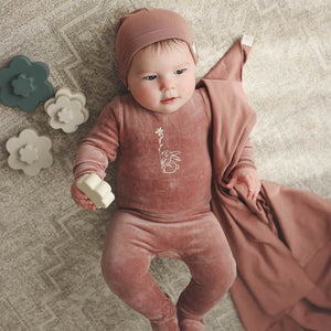 Lilette Rosewood Velour Bunny Layette Set- Flowers