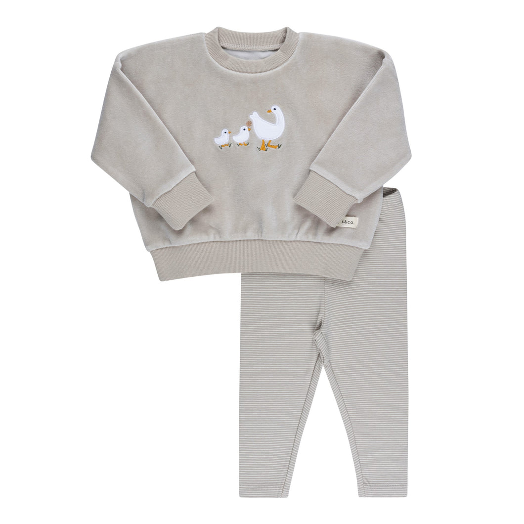 Ely's & Co Taupe Velour Sherpa Ducklings Set