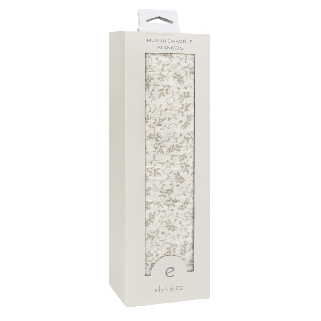 Ely's and Co Ivory/Sage Vine Collection Muslin Swaddle