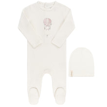 Load image into Gallery viewer, Ely&#39;s and Co Ivory/Pink French Terry  Hot Air Balloon Cotton Stretchie and Beanie
