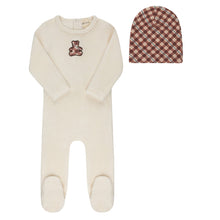 Load image into Gallery viewer, Ely&#39;s and Co Ivory/Pink Velour Plaid Bear Stretchie and Beanie
