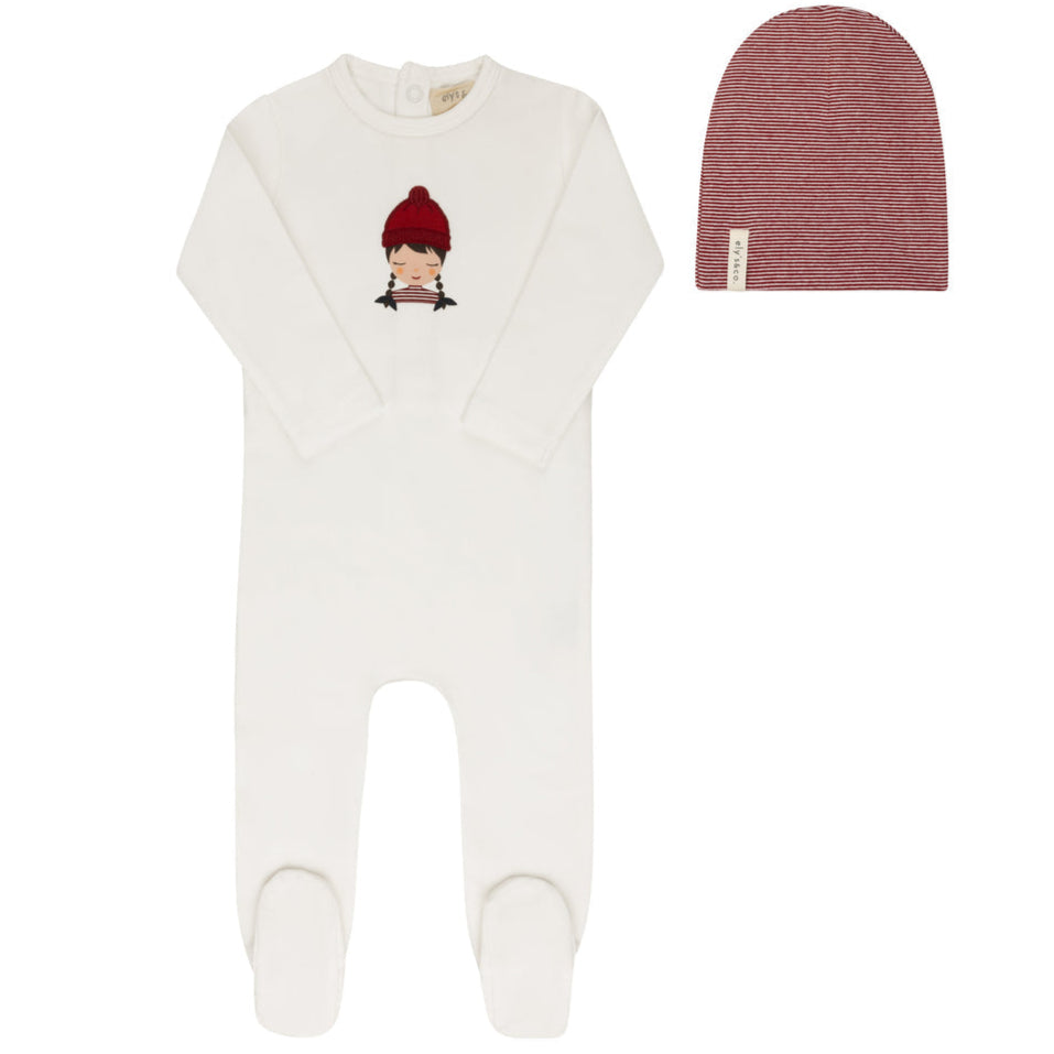 Ely's and Co Ivory/Pink French Terry Autumn Kids Stretchie and Beanie