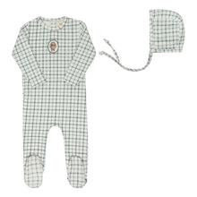Load image into Gallery viewer, Ely&#39;s and Co Teal Plaid Sheep Stretchie and Bonnet
