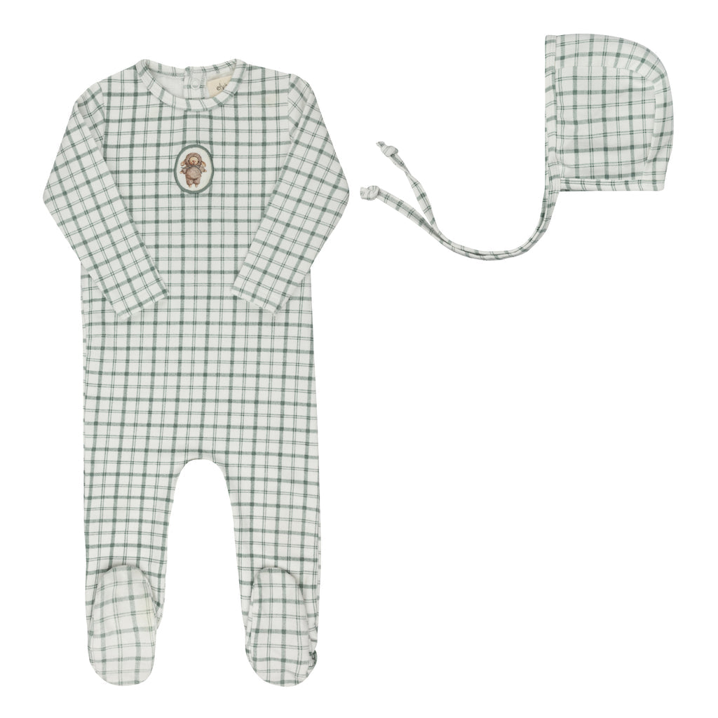 Ely's and Co Teal Plaid Sheep Stretchie and Bonnet