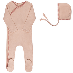 Ely's and Co Pink Whip Stitch Stretchie and Bonnet