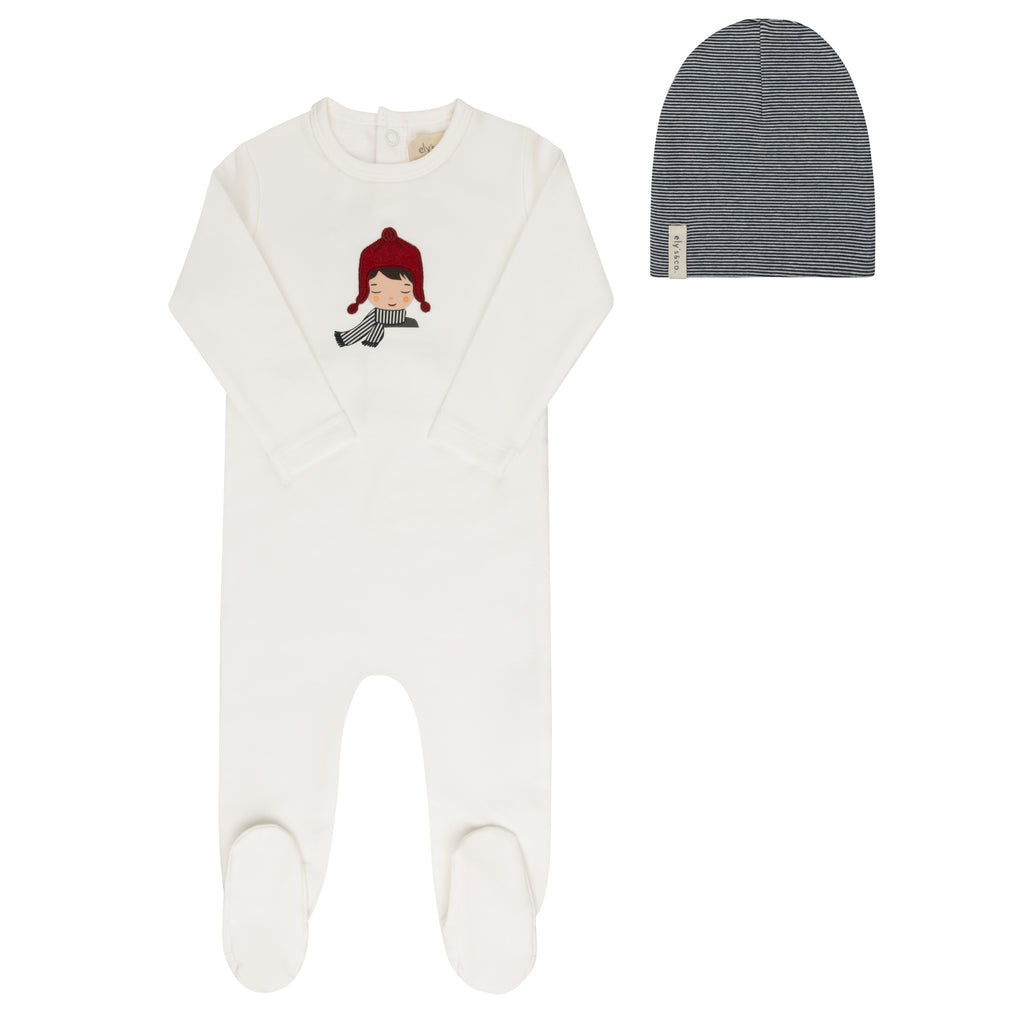 Ely's and Co Ivory/Blue French Terry Autumn Kids Stretchie and Beanie
