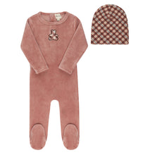 Load image into Gallery viewer, Ely&#39;s and Co Pink Velour Plaid Bear Stretchie and Beanie
