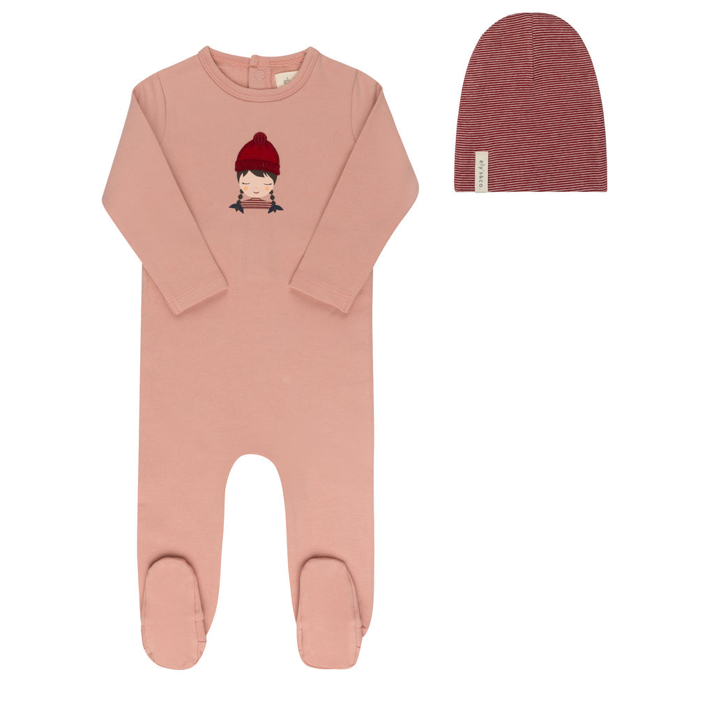Ely's and Co Pink French Terry Autumn Kids Stretchie and Beanie
