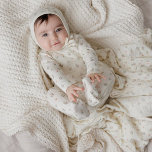 Ely's and Co Ivory Garden Floral Print Stretchie and Bonnet- Girl