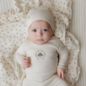 Ely's and Co Ivory Garden Floral Center Stretchie and Beanie- Boy
