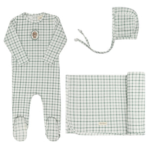 Ely's and Co Teal Plaid Sheep Layette Set