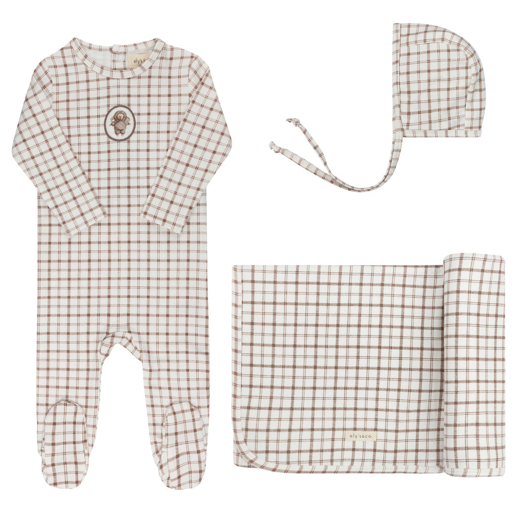 Ely's and Co Mauve Plaid Sheep Layette Set