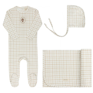 Ely's and Co Beige Plaid Sheep Layette Set