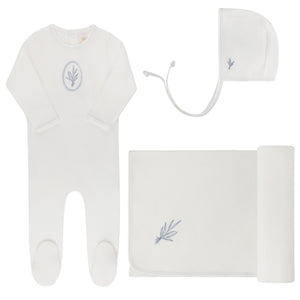 Ely's and Co Ivory/Blue Velour Center Floral Layette Set