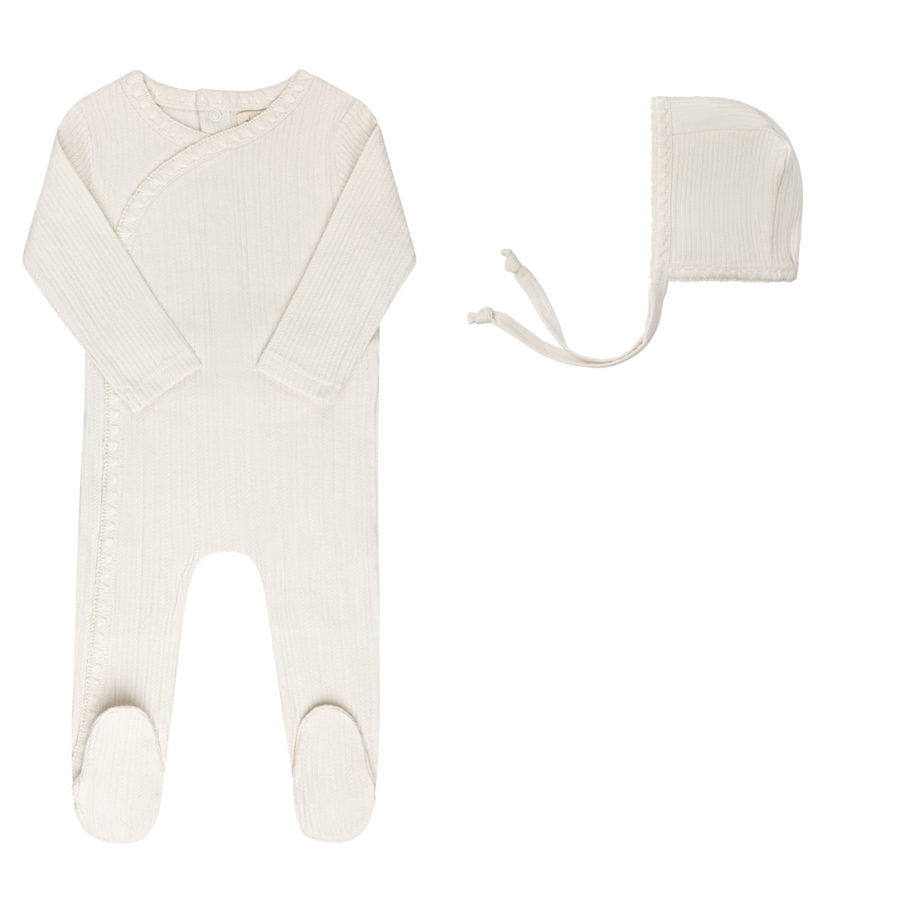 Ely's and Co Ivory Whip Stitch Stretchie and Bonnet
