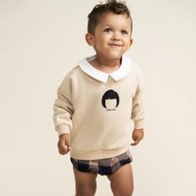 Load image into Gallery viewer, Urbani Navy Plaid Bloomers with Cream Collared Sweatshirt Set
