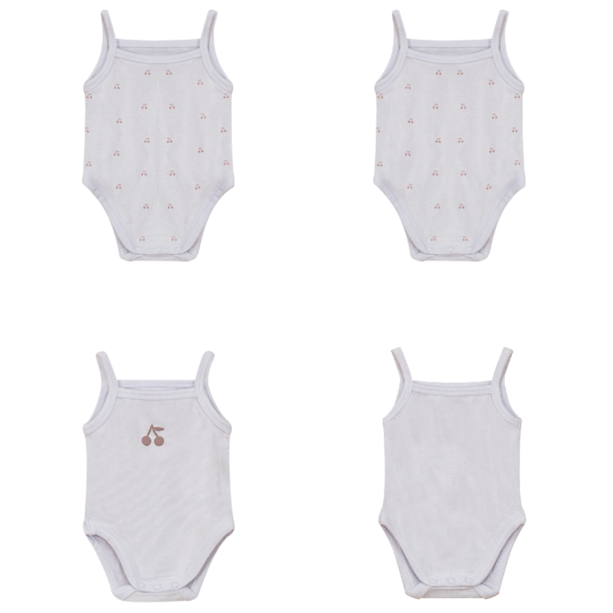 Bebe Bella White/mauve Ribbed Baby Undershirts With Cherry