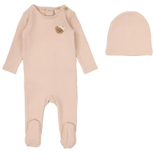 Load image into Gallery viewer, Lilette Dusty Pink Bear Applique Stretchie with Beanie
