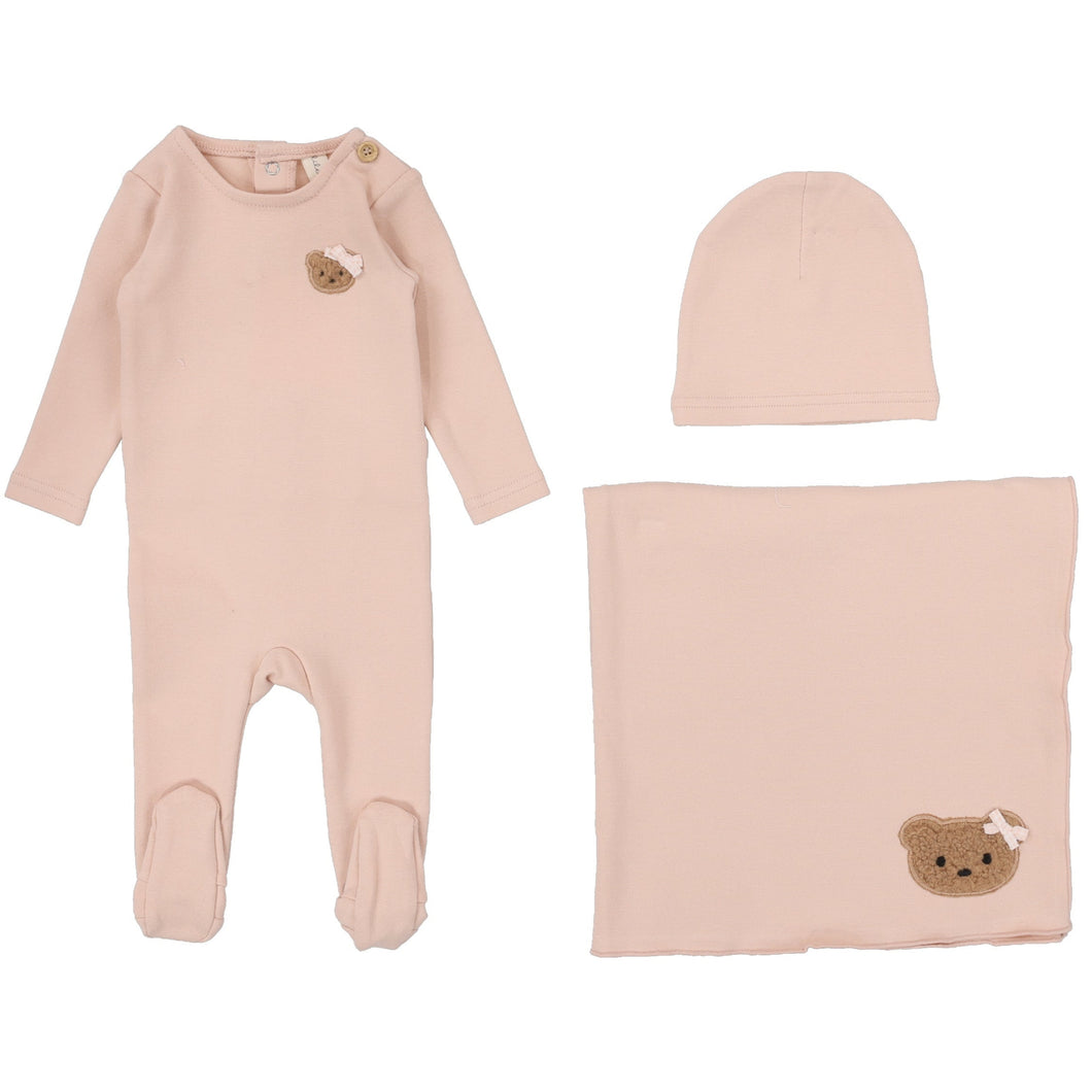 Lilette Dusty Pink Bear Applique Layette Set