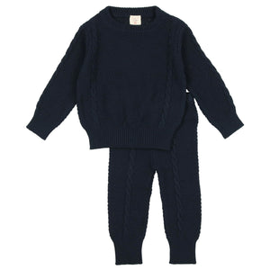 Analogie by Lil Legs Navy Cable Knit Set