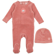 Load image into Gallery viewer, Bee &amp; Dee Grapefruit Center Print Velour Stretchie with Beanie
