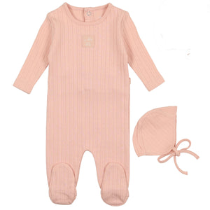 Bee & Dee Dusty Pink Classic Pointelle Collection Stretchie with Bonnet