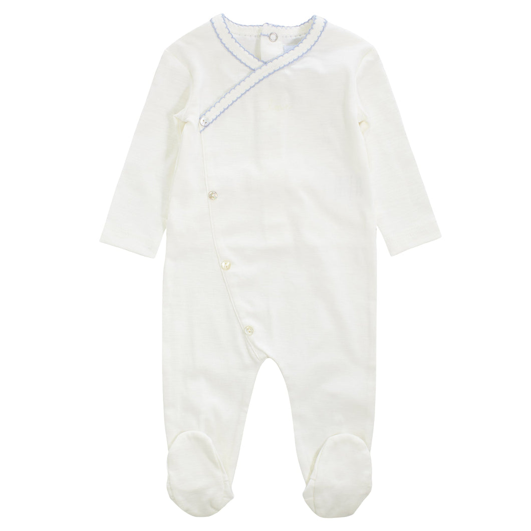 Kipp Baby Blue Double Scallop Stretchie (and bonnet)