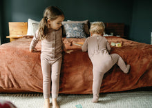 Load image into Gallery viewer, Lil Legs Mauve Velour Trim Stretchie
