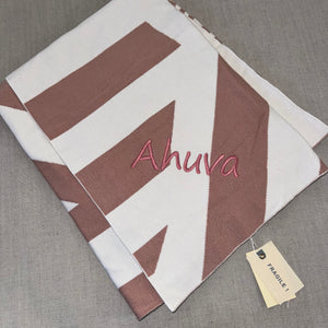 Fragile Off White/Blossom Knit Baby Carriage Blanket