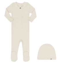 Load image into Gallery viewer, Little Parni White Ivory Logo Footie with Beanie
