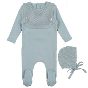 Bee & Dee Blue Fog Knit Overlay Cotton Stretchie with Bonnet