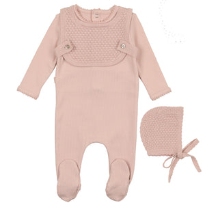 Bee & Dee Nude Pink Knit Overlay Cotton Stretchie with Bonnet