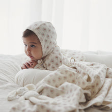 Load image into Gallery viewer, Lilette Cream/Blue Geo Floral Printed Stretchie with Bonnet
