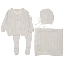 Load image into Gallery viewer, Lil Legs Winter White Crochet 4 piece Bris Set

