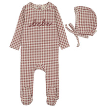 Load image into Gallery viewer, Lilette Mauve Gingham Bebe Stretchie and Bonnet

