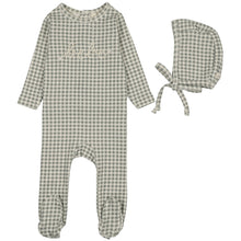 Load image into Gallery viewer, Lilette Pale Blue Gingham Bebe Stretchie and Bonnet
