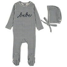 Load image into Gallery viewer, Lilette Off Navy Gingham Bebe Stretchie and Bonnet
