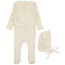 Load image into Gallery viewer, Lilette Milk/Rose Printed Pointelle Wrap Stretchie with Bonnet
