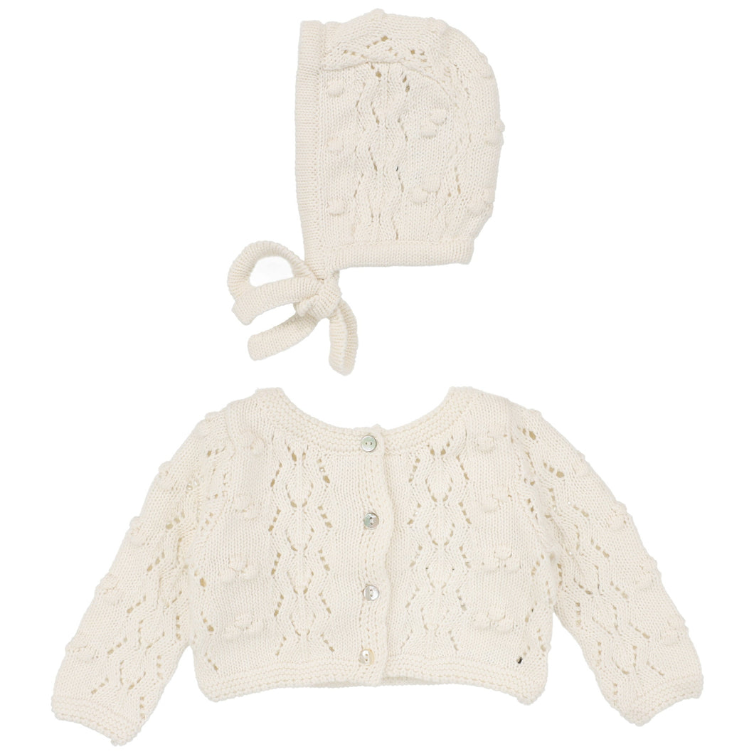 Lillete Cream Popcorn Weave Cardigan Set