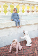 Load image into Gallery viewer, Bee &amp; Dee Storm Blue Pointelle Knit Collection Stretchie and Bonnet
