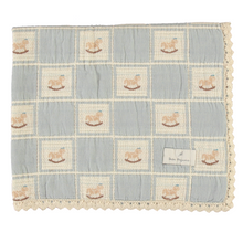 Load image into Gallery viewer, Bebe Organic Blue Rocking Horse Patchwork Blanket
