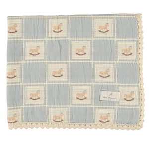 Bebe Organic Blue Rocking Horse Patchwork Blanket